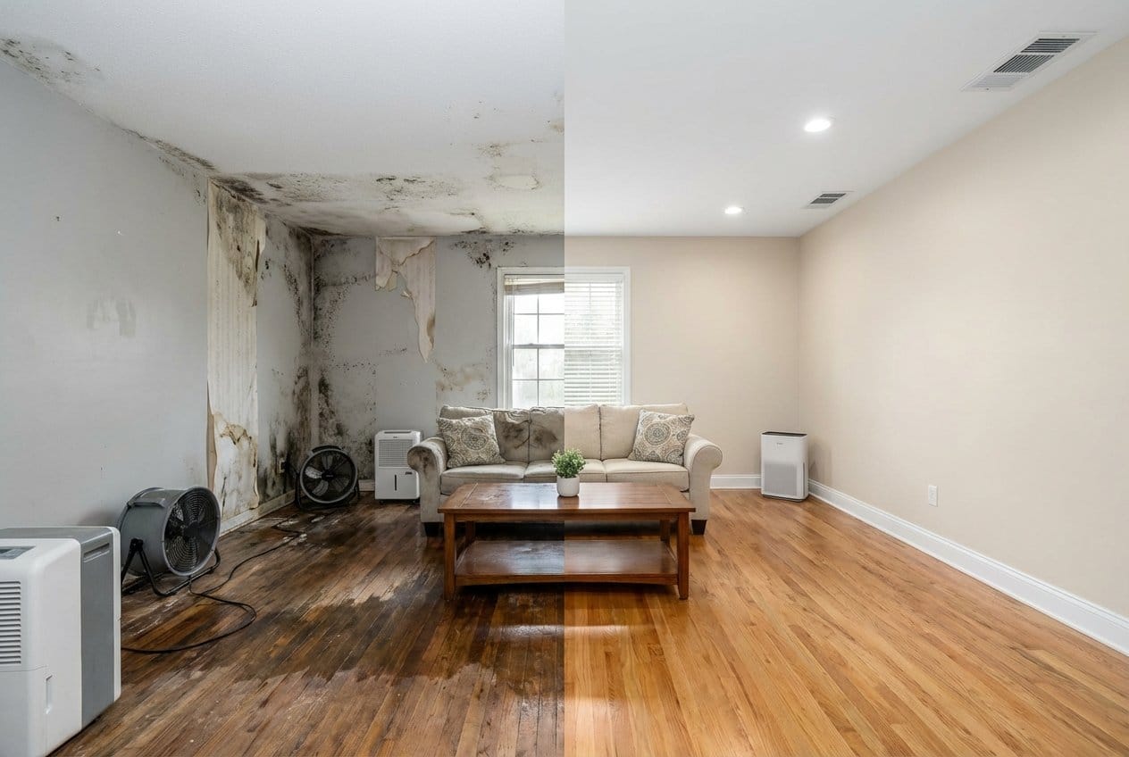 Mold Testing & Lab Reporting before and after in living room, Garfield NJ