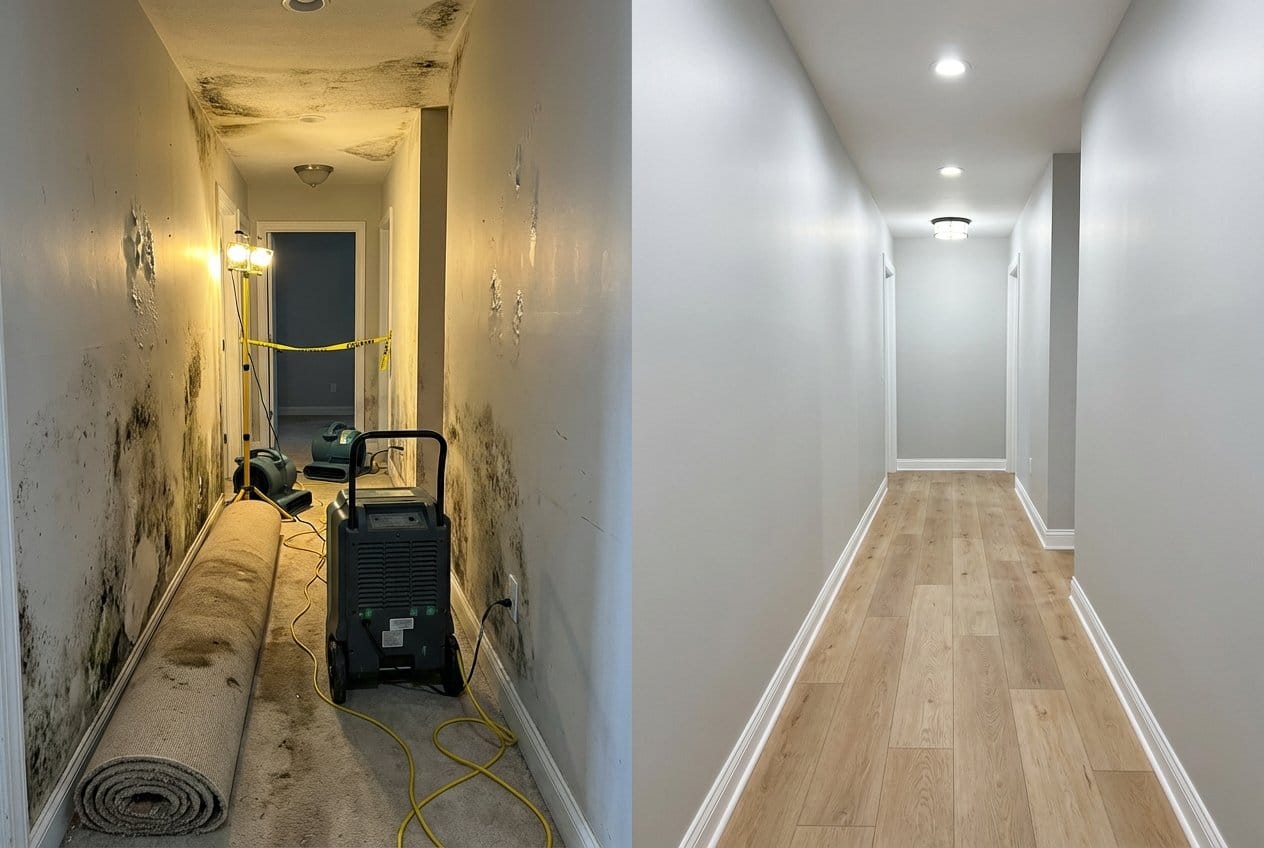 Black Mold Removal before and after in hallway, Garfield NJ