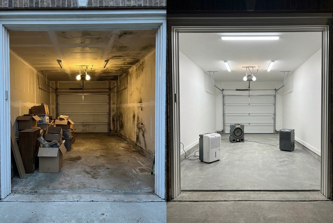 Post-Remediation Cleaning & Clearance before and after in garage, Garfield NJ