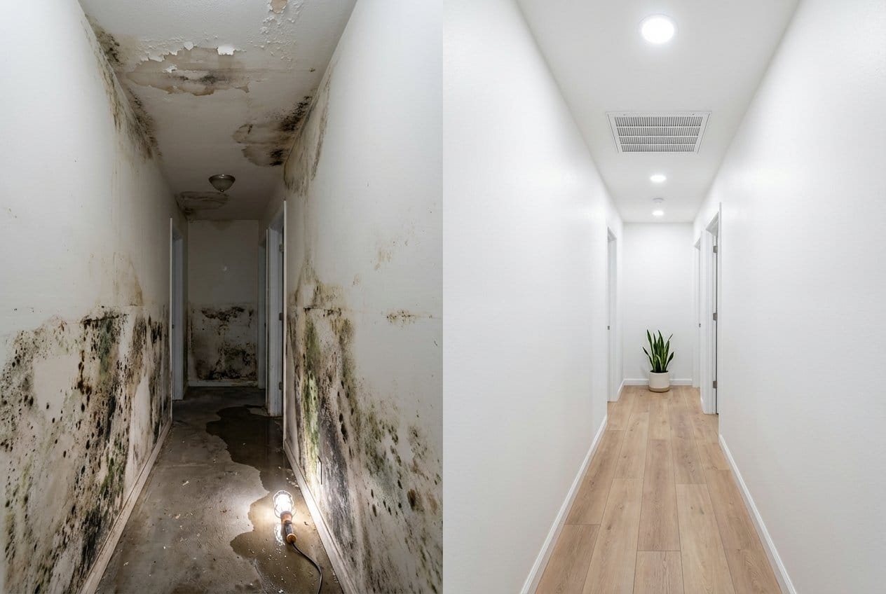 Odor Removal & Disinfection before and after in hallway, Garfield NJ