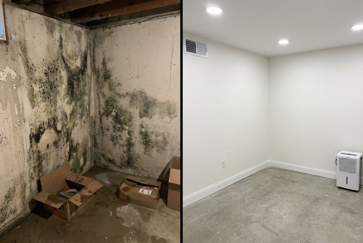Garfield Mold Removal residential basement restoration before and after in Garfield